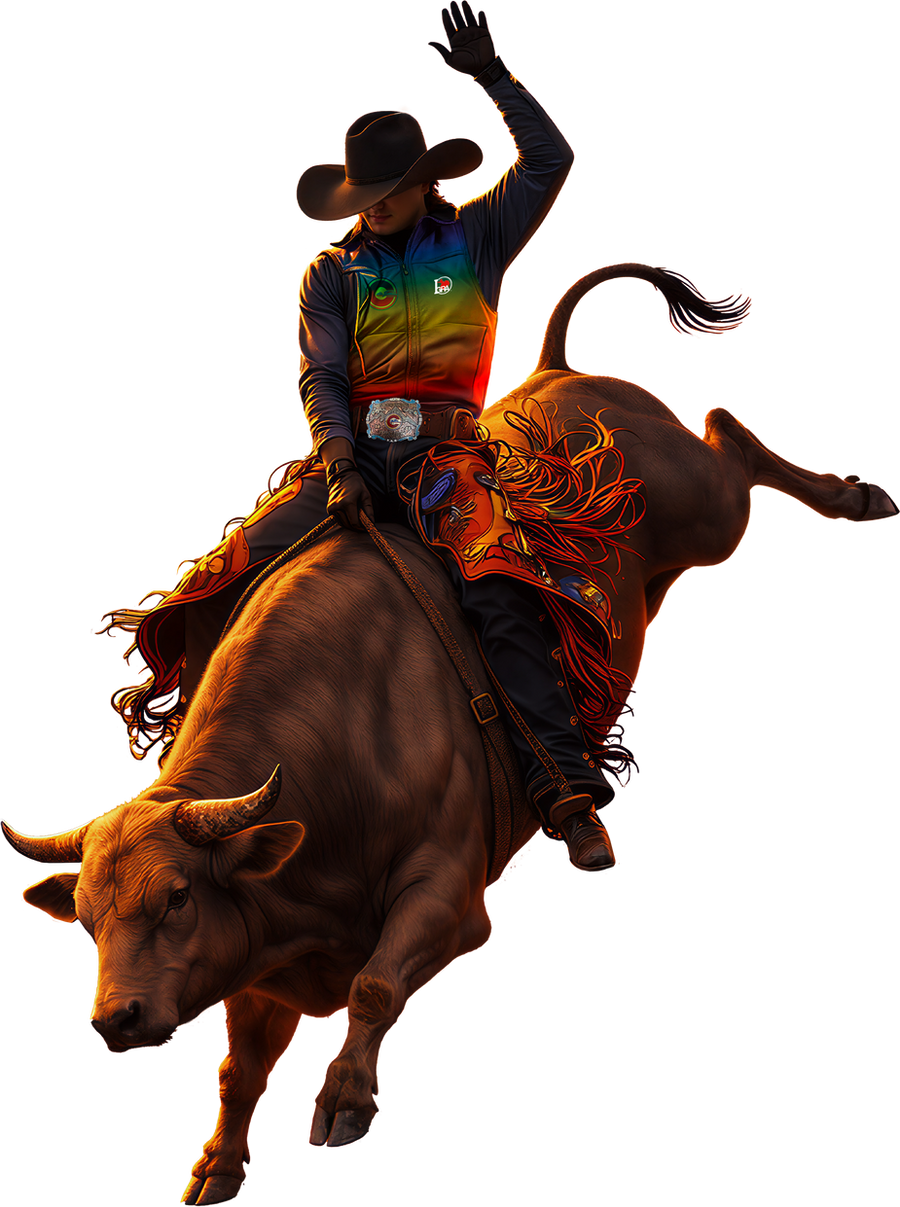 Rodeo rider in rainbow colors, from CGRA’s original website